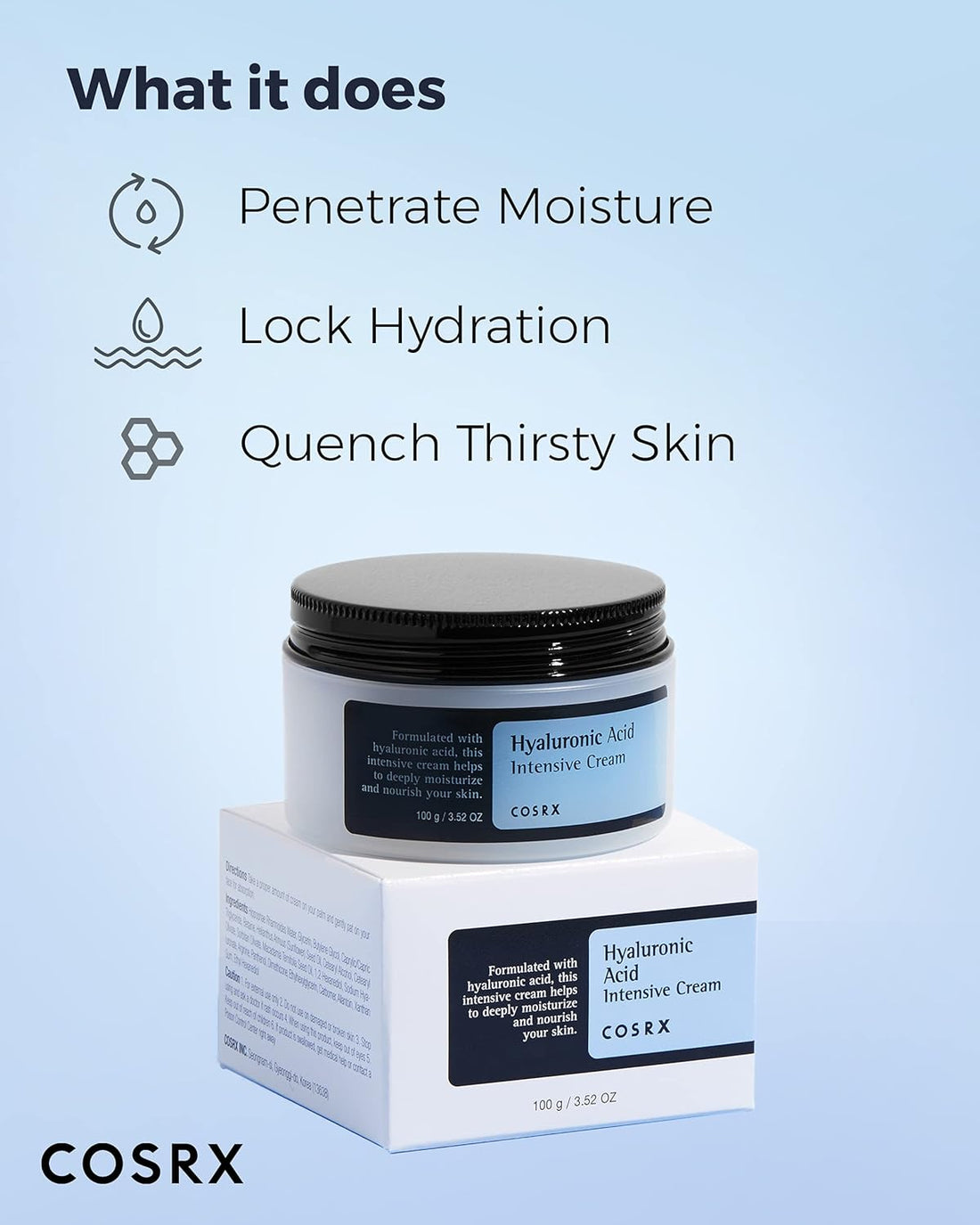COSRX Hyaluronic Acid Moisturizing Cream, Long-lasting Hydration