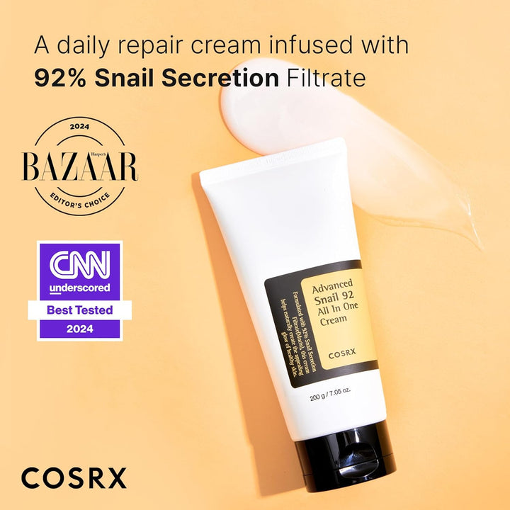 COSRX Snail Mucin 92% Moisturizer, Daily Repair Face Gel Cream Tube Type for Dry, Sensitive Skin